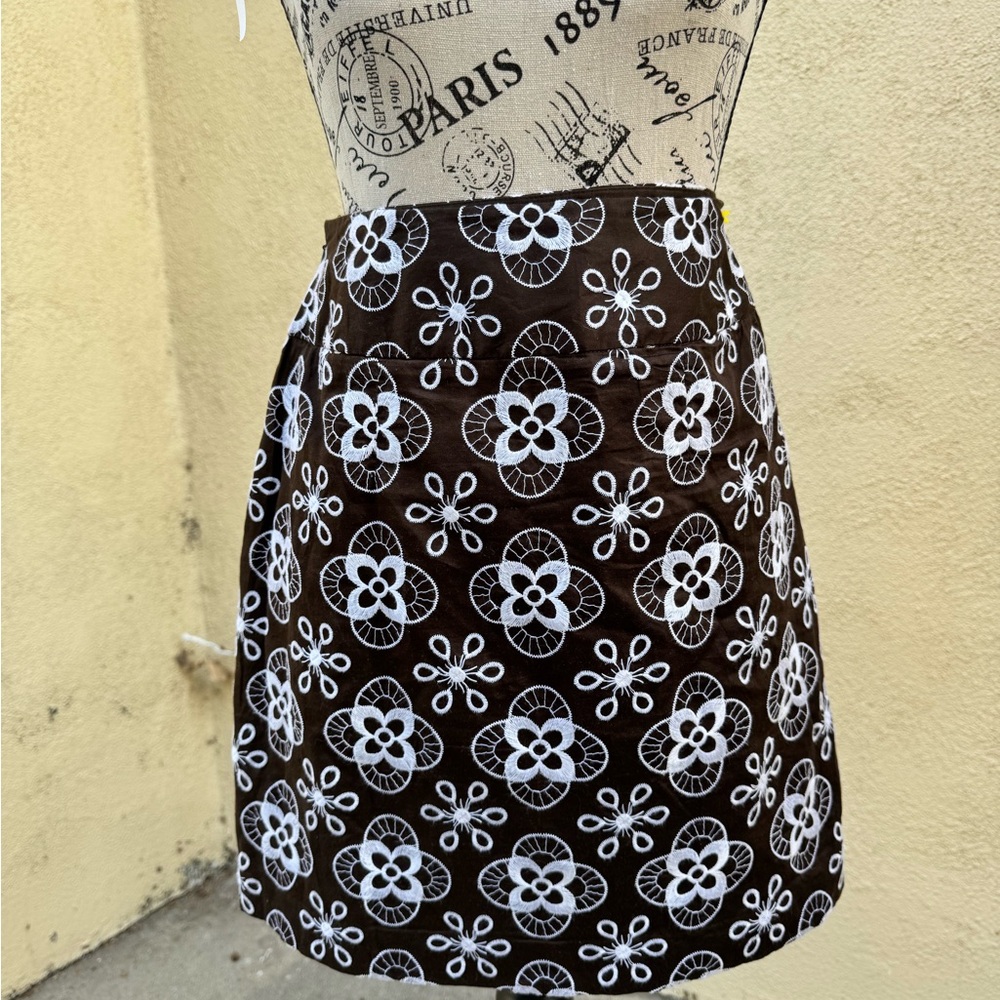 LOFT Brown and White Floral A-Line Skirt
